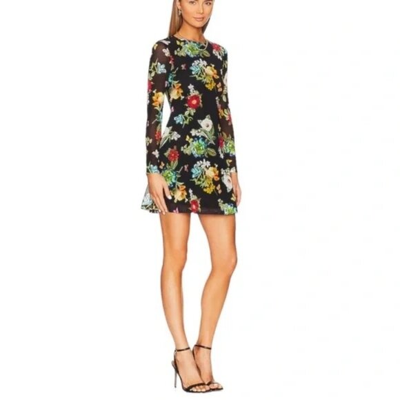 Alice & Olivia Delora Floral Print Mini Dress - Picture 1 of 8